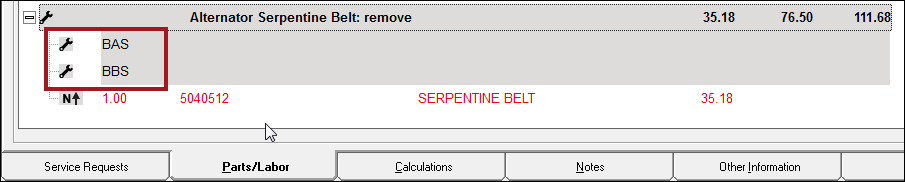 A sublabor operation for each technician in the Jobs section of the Parts/Labor tab.