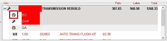 The clock on a labor line when the time clock is running.