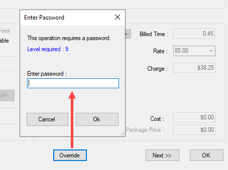 The password prompt on override.