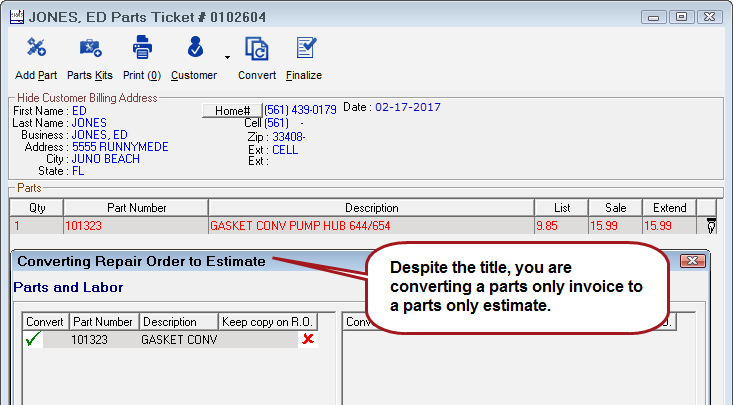 The conversion window open over the ticket window.