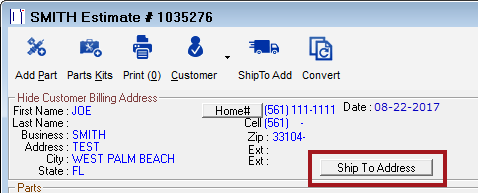 The Ship To Address button in the customer area.