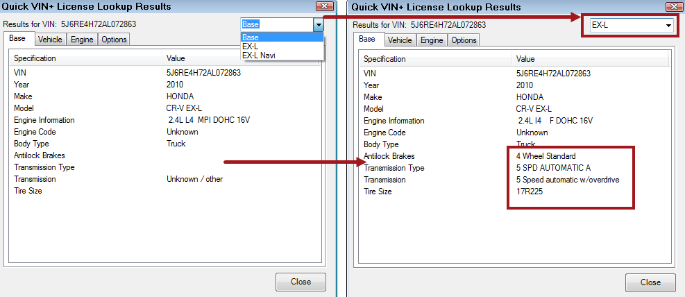 the base tab showing the information for a base model and then another model.