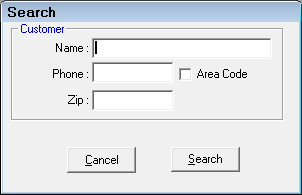 The Search window for customers.