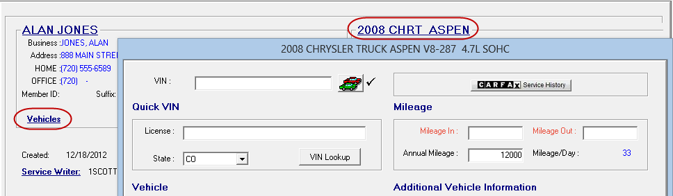 The vehicle window opened from the Vehicle link.