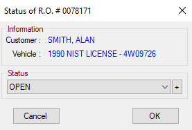 The change status window.
