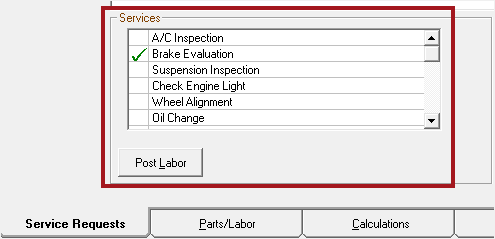 The Services section with an item checked.