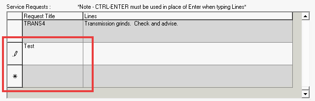 The pencil icon on the line where a request title was just added.