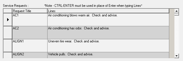 The list of customer requests at the bottom of the window.