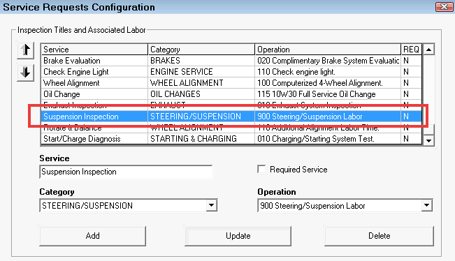 The saved service request showing the new information in the list and the entry fields.