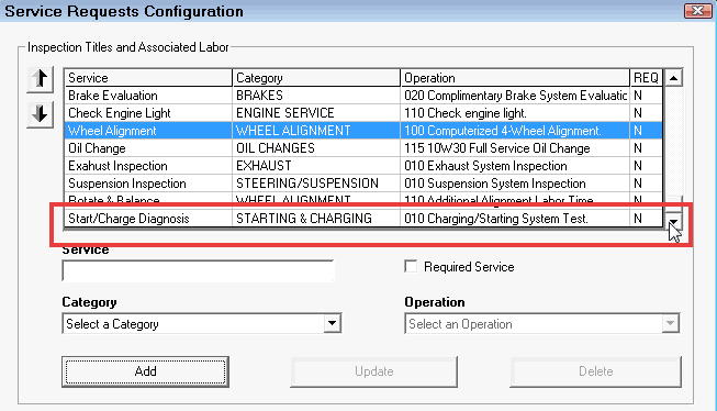 The new service request at the bottom of the list.