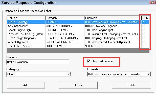 The service in the list indicates that it is required.