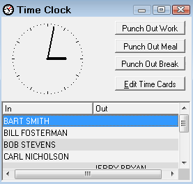 The Time Clock window.