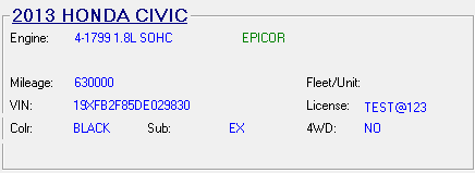 The vehicle section in the top half of the Parts/Labor tab.
