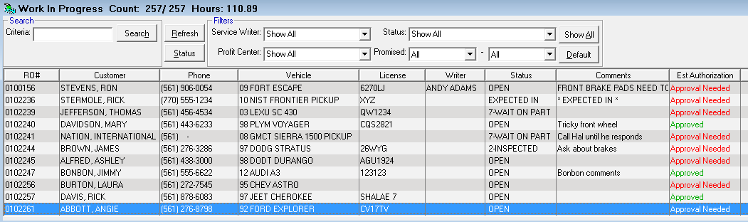 The Work in Progress window.