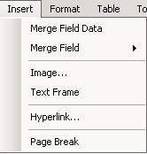 The Insert menu at the top of the Advanced Word Processor Window.