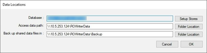 The Data Locations window with network locations entered.