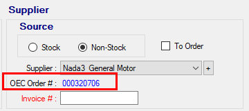 The OEC Order number circled in the Supplier section.