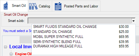 The Smart eJob dropdown list expanded on the Smart Oil tab.