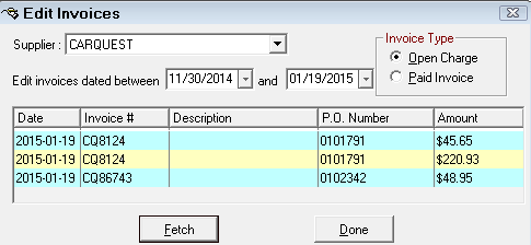 The Edit Invoices window.