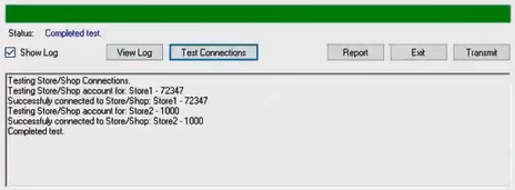 The results of the Test Connections button in the center of the window. 