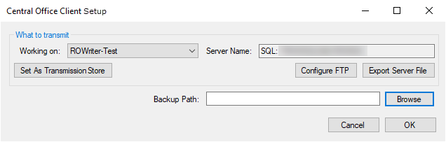 The Central Office Client setup window.