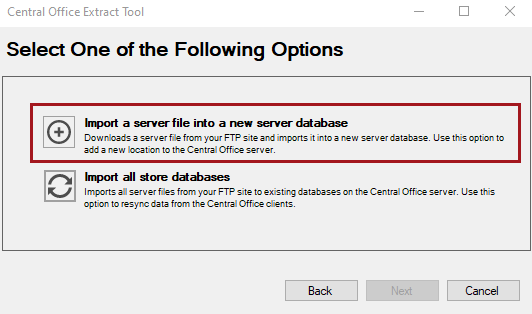 The import options window.