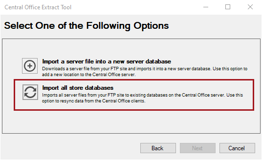 The import options window.