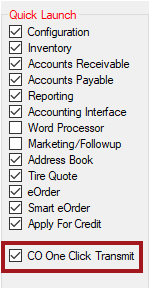 The CO One Click Transmit checkbox on the General Options window.