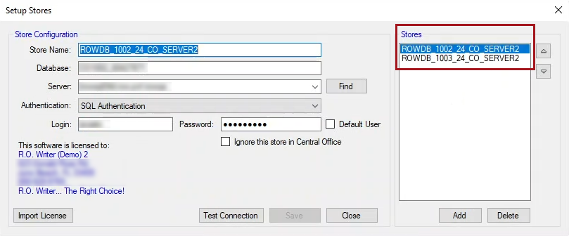 Setup Stores with the imported stores in the Stores column.