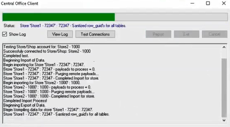The store transmitting on the Central Office Client window.