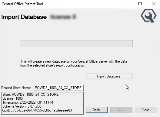 The import database window. 