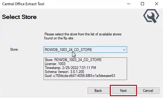Select store to reimport.