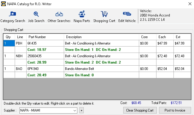 The shopping cart with parts.