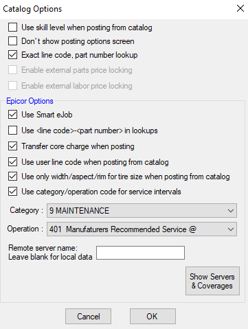 The Catalog Options window.