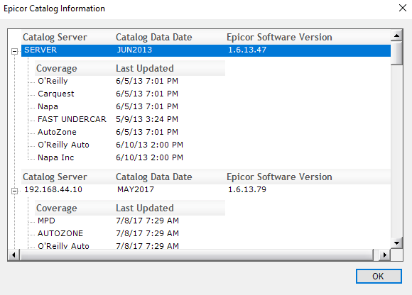 The Epicor Catalog Information window.