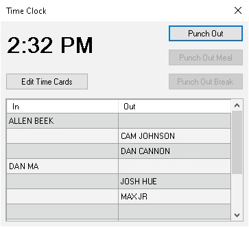 The Time Clock window with digital clock.