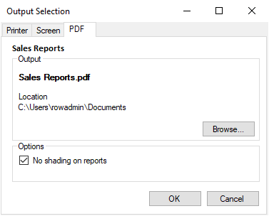 The Printing window showing the PDF tab.