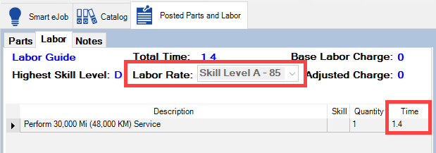 The Labor Rate and Time locked on the Labor tab.