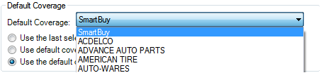 The Default Coverage dropdown list expanded.