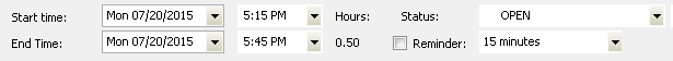 The date and time area of the new appointment window.