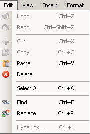 The Edit menu at the top of the Advanced Word Processor Window.