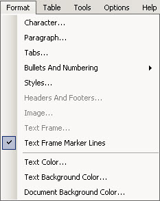 The Format menu at the top of the Advanced Word Processor Window.