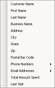 The first set of data field menu options.