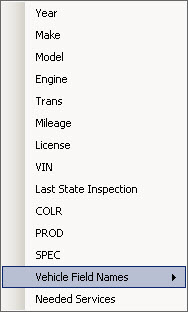 The second set of data field menu options.