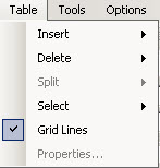 The Table menu at the top of the Advanced Word Processor Window.