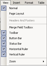 The View menu at the top of the Advanced Word Processor Window.