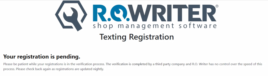The texting registration is pending.