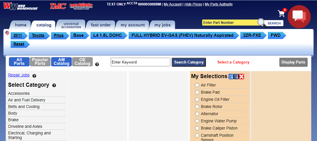 The Web Warehouse punchout.